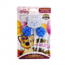 12958 - VELA P/ANIVERSARIO HAPPY CAT AZUL